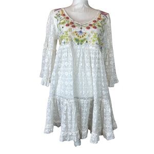 ANTICA SARTORIA White Lace Dress With Embroidery Long Bell Sleeve Women’s S NWT